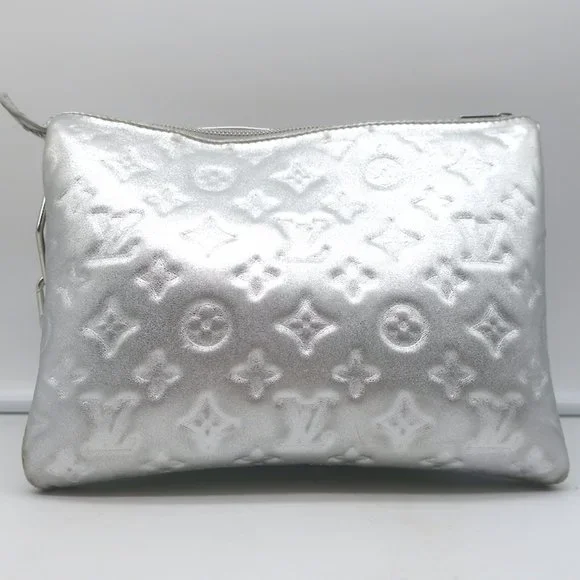 LOUIS VUITTON COUSSIN PM SHOULDER BAG SILVER MONOGRAM EMBOSSED LEATHER CROSSBODY - Picture 6 of 12